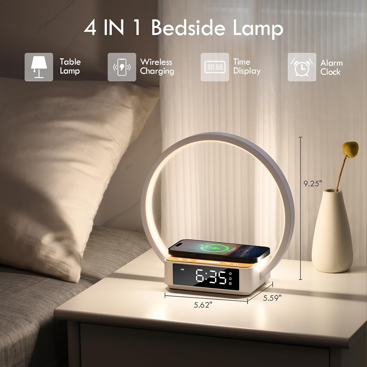 WILIT B17 wood grain bedside lamp with wireless charger and digital alarm clock