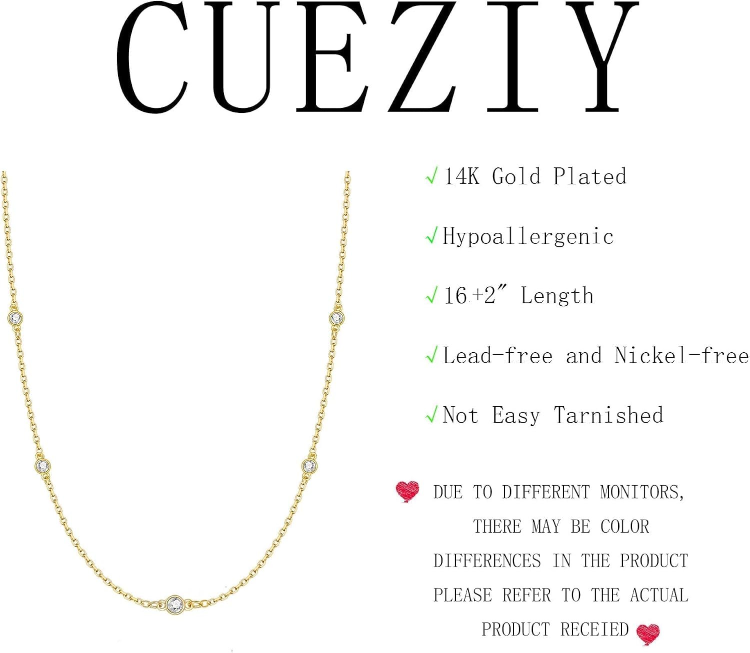 CUEZIY Gold CZ Station Necklace Review (14K Plated Choker)