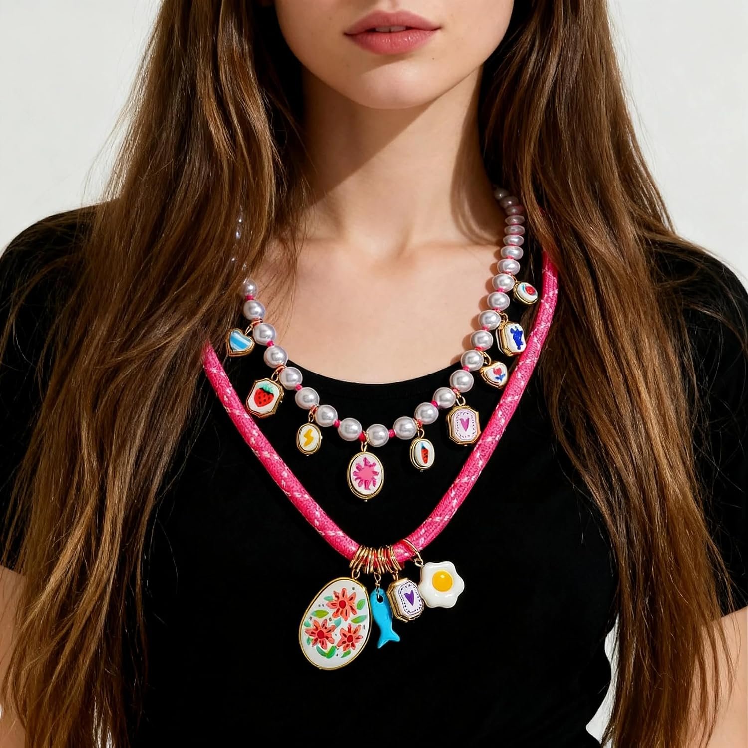 Hellodr Pink Rope Pearl Charm Necklace Review (Layered Summer Jewelry)