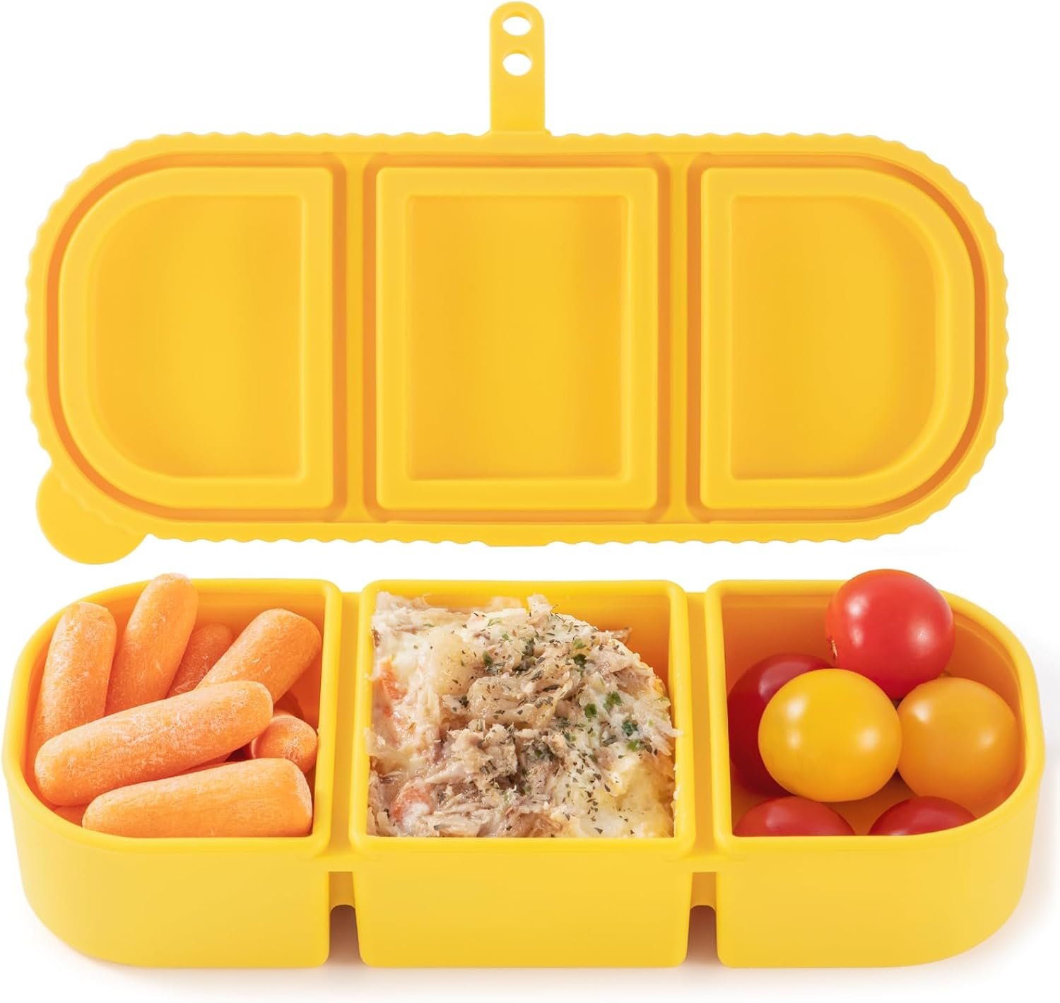 LOROTOCO yellow 3-compartment silicone snack containers snackle box with airtight lid