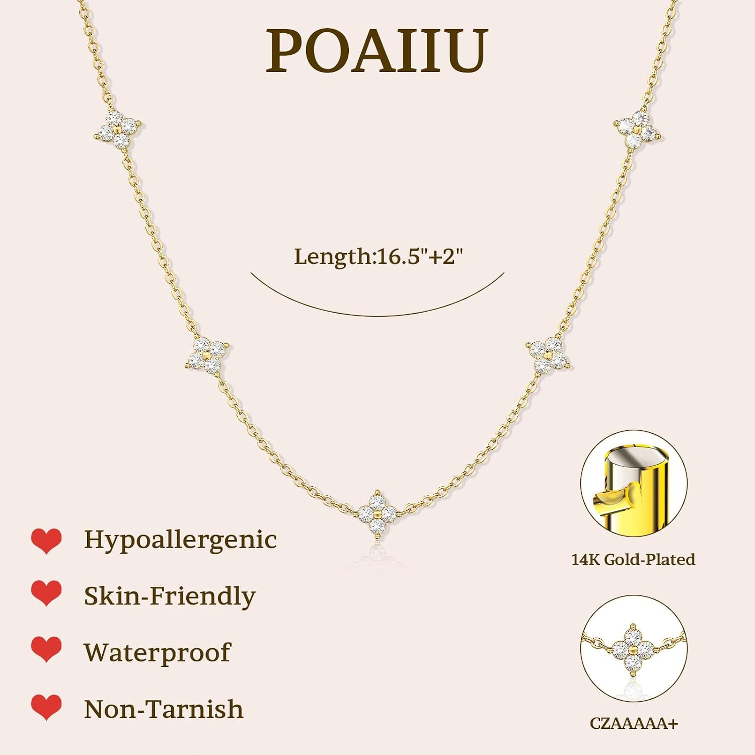 POAIIU Gold Clover Station Necklace Review (14K Plated Choker)