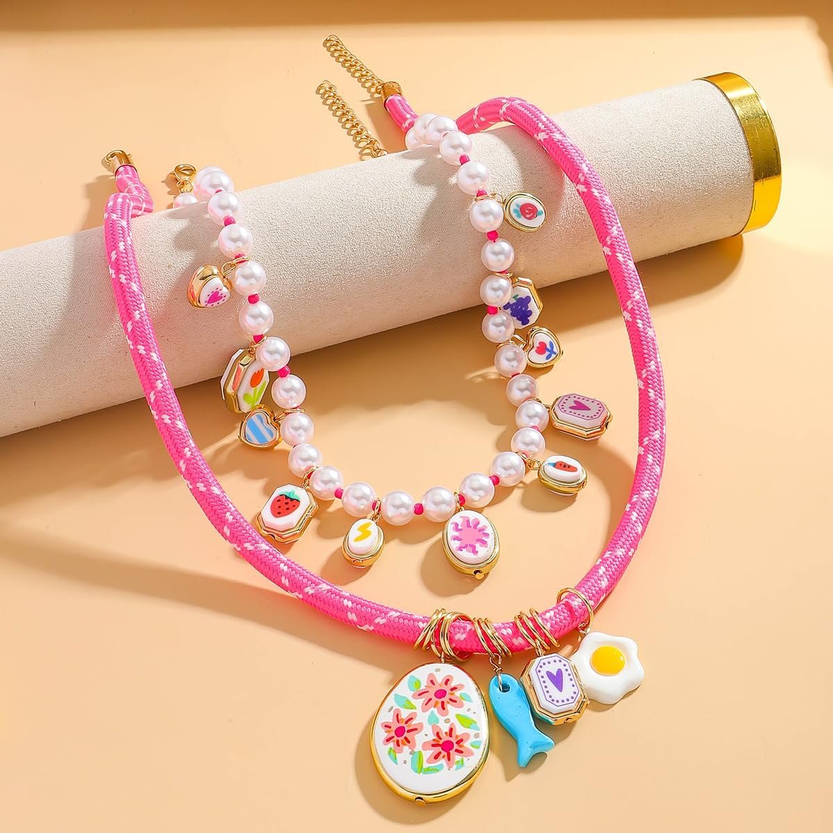 Hellodr Pink Rope Pearl Charm Necklace Review (Layered Summer Jewelry)