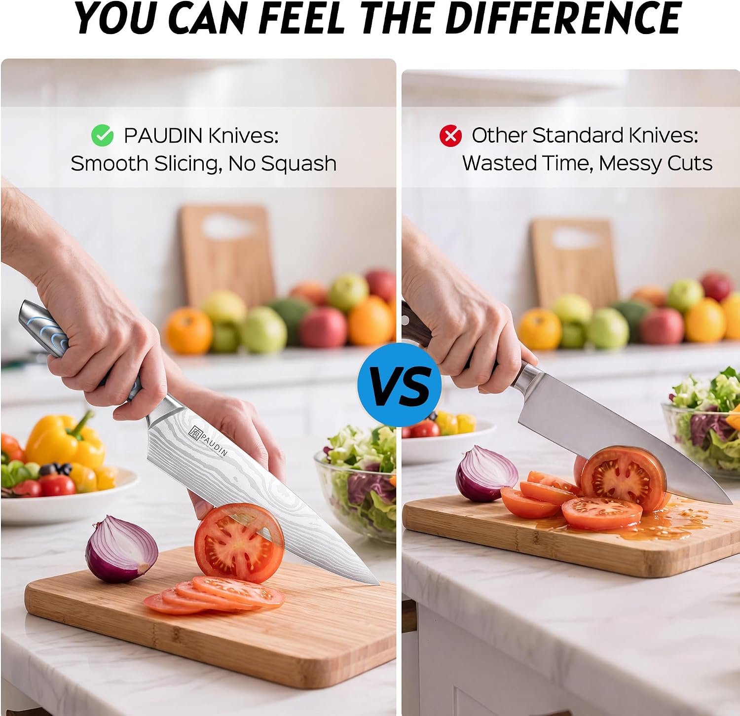 PAUDIN 14-Piece Knife Block Set Review (Blue Water Ripple Handles)